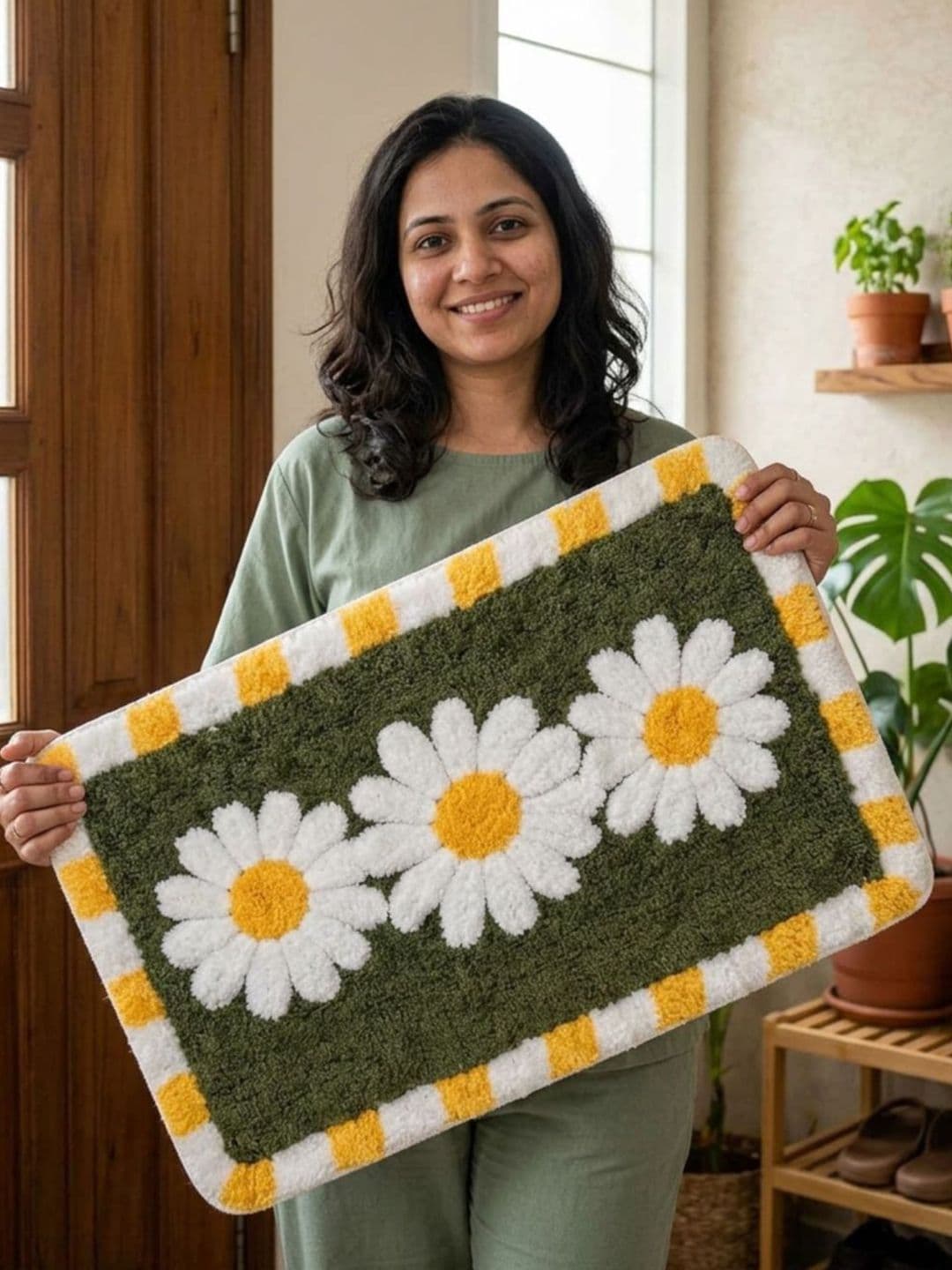 DREAM WEAVERZ Green Anti-Skid Bath Rugs thumbnail 5