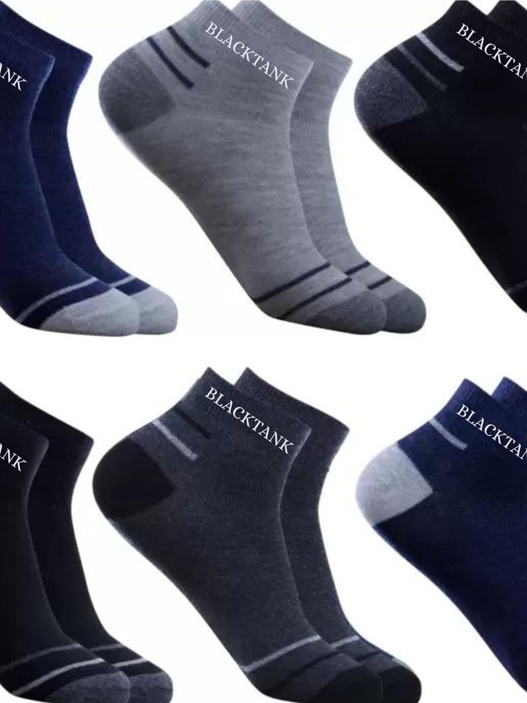 Blacktank Men Pack of 6 Cotton Colourblocked Ankle Length Socks - view 1