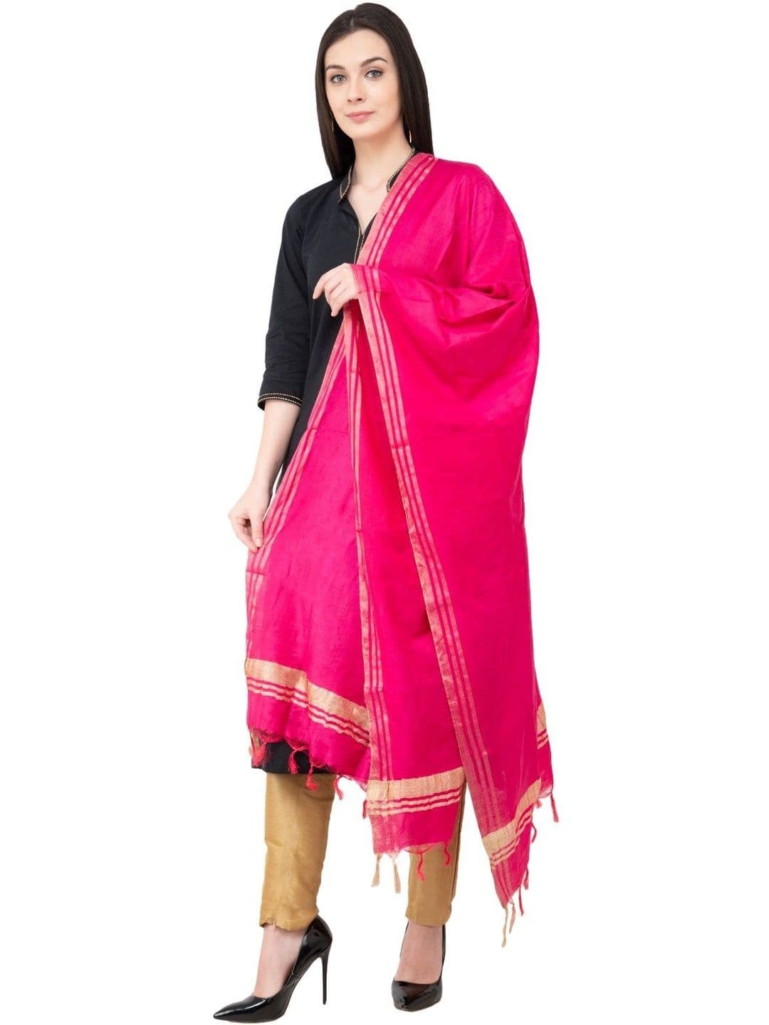 A R SILK Woven Design Dupatta with Zari thumbnail 3