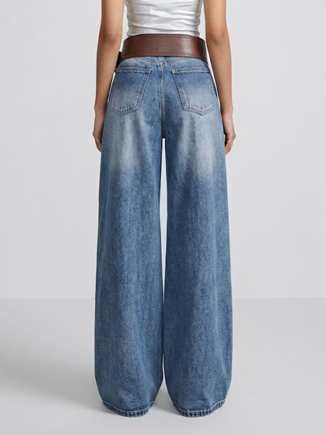 StyleCast x Revolte Women Wide Leg Mid-Rise Low Distress Heavy Fade Jeans thumbnail 7