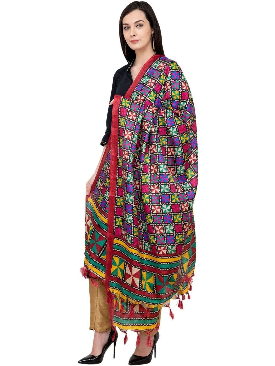 A R SILK Embroidered Dupatta with Thread Work thumbnail 4
