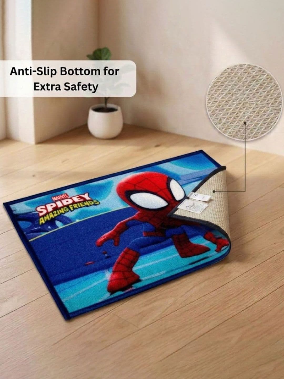 Athom Living Blue Marvel Character Theme Kids Anti Slip Bathmat 57x37 thumbnail 2