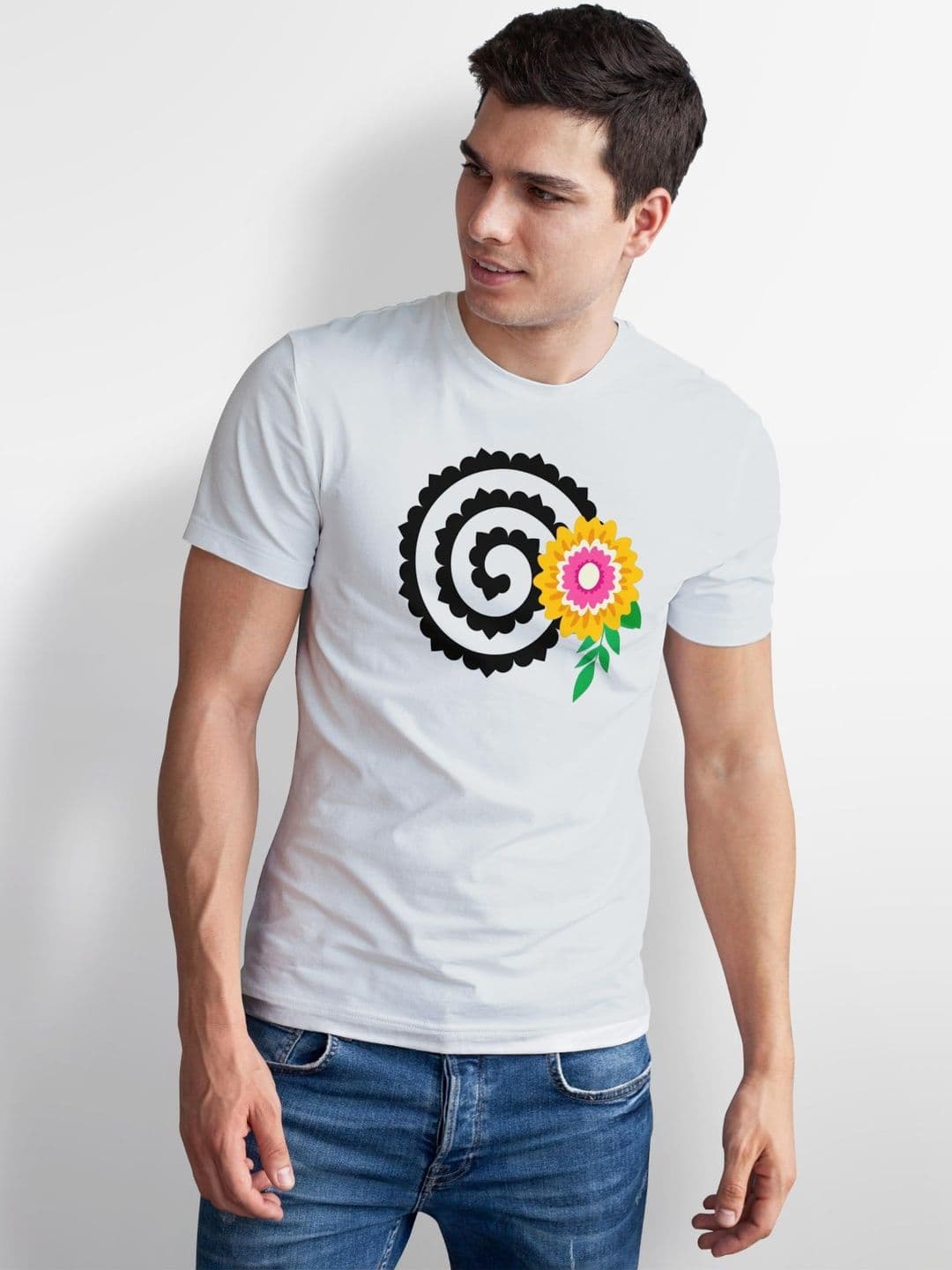 Seekbuylove Men Floral Printed Bio Finish T-shirt thumbnail 3