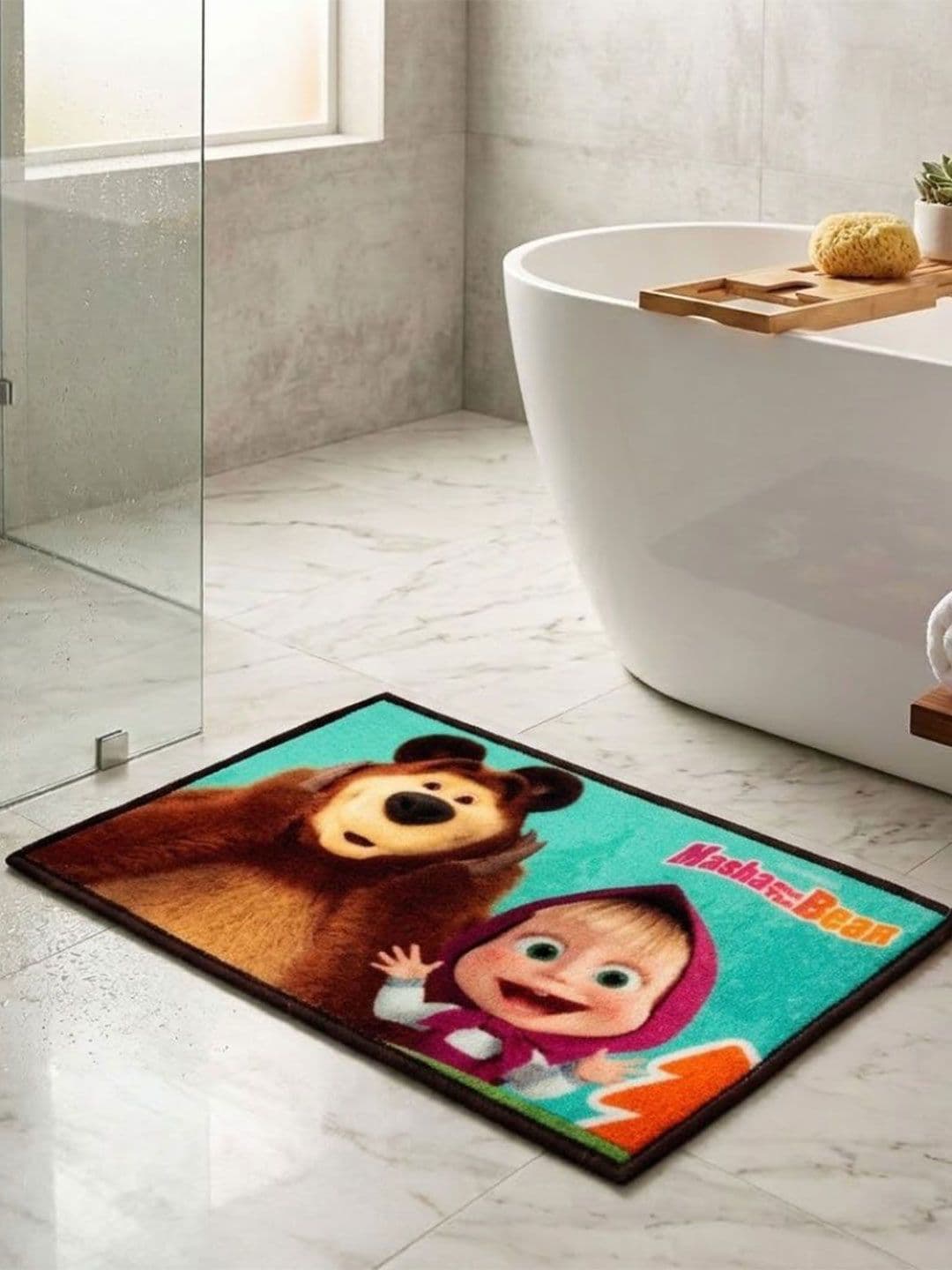 Athom Living Green Masha and the Bear Character Theme Kids Anti Slip Bathmat 57x37 - view 1