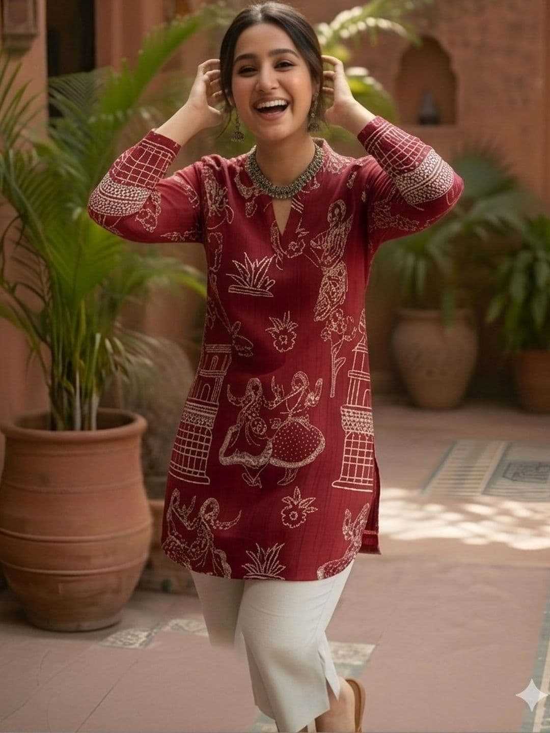 PIMU Ethnic Motifs Printed V-Neck Pure Cotton Kurti thumbnail 4