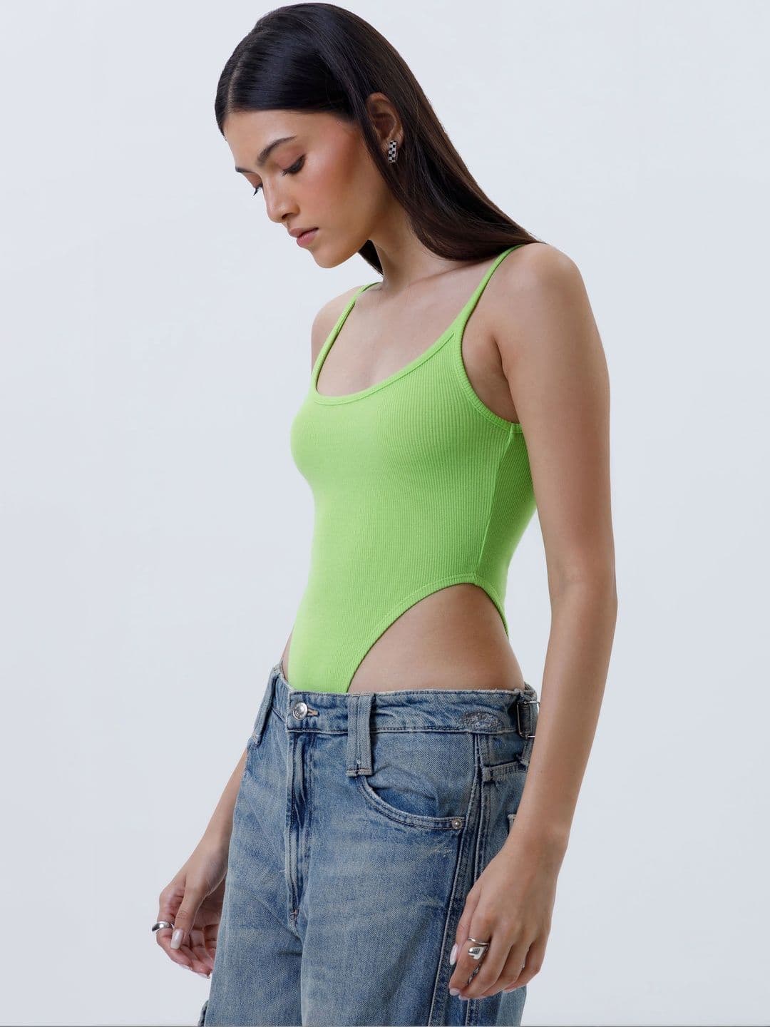 COLOR CAPITAL Round Neck Ribbed High Cut Bodysuit thumbnail 6