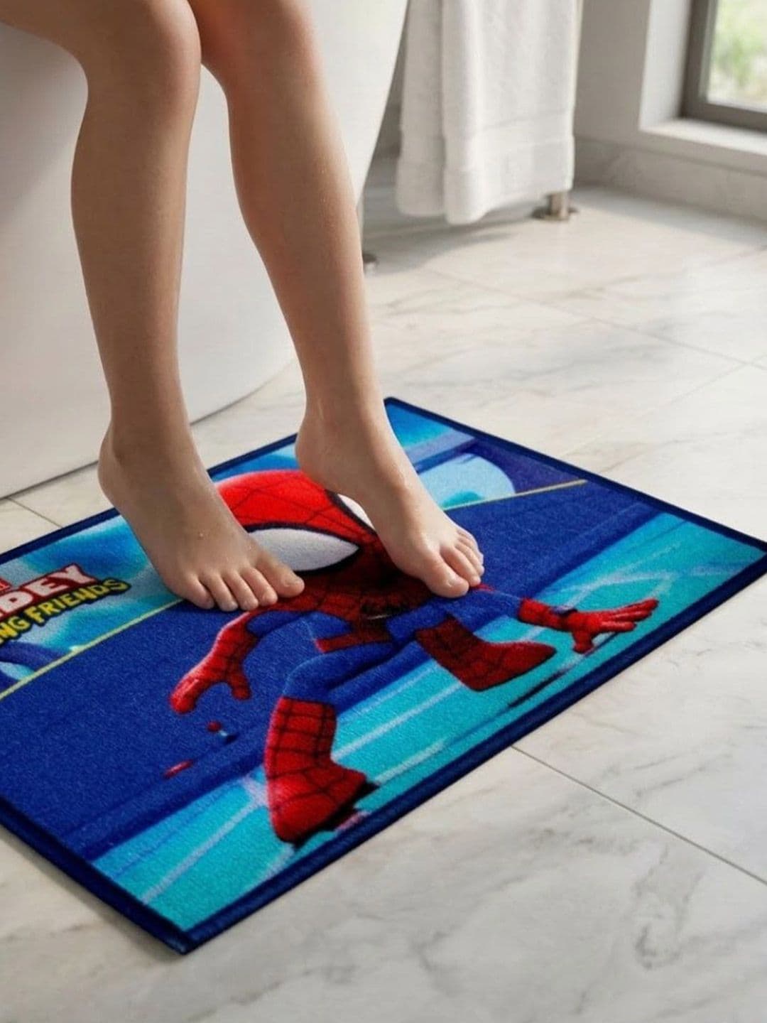 Athom Living Blue Marvel Character Theme Kids Anti Slip Bathmat 57x37 thumbnail 3