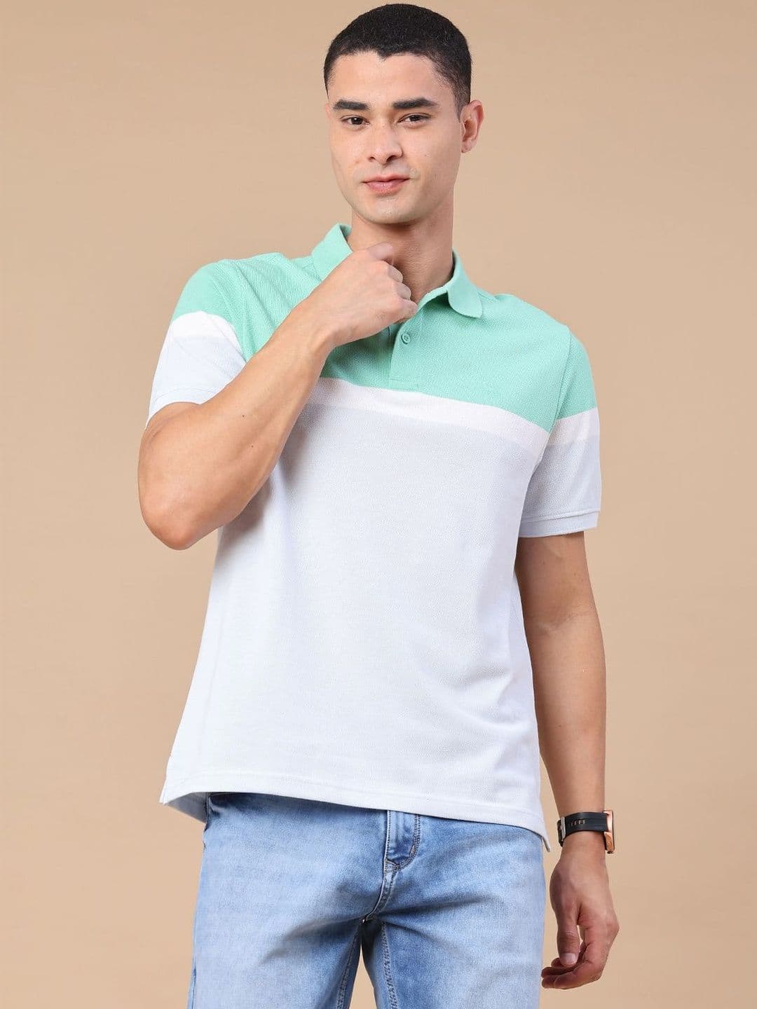 V-Mart Men Colourblocked Polo Collar T-shirt thumbnail 4