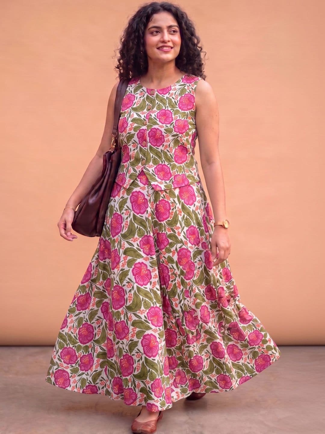 Sangria Floral Cotton Printed Top with Skirt thumbnail 2