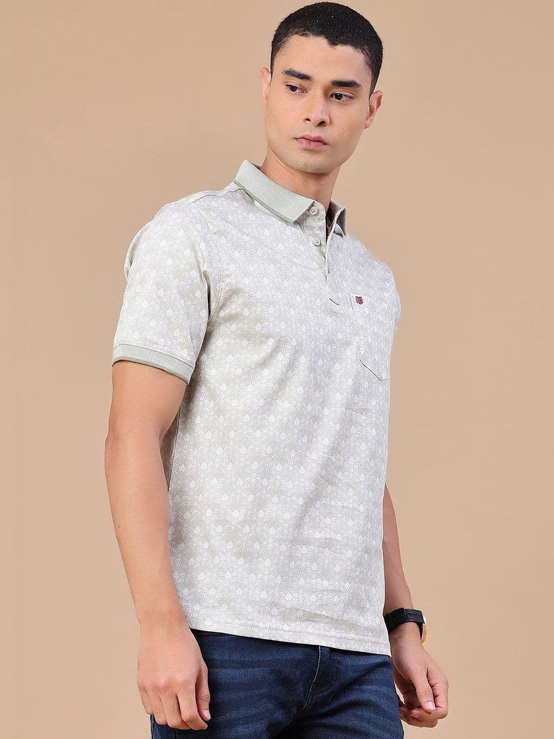 V-Mart Men Floral Printed Polo Collar Pockets T-shirt thumbnail 5