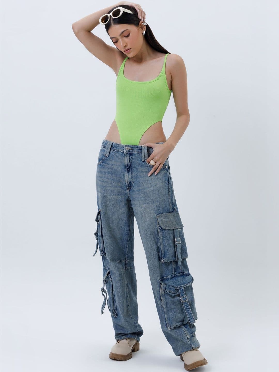 COLOR CAPITAL Round Neck Ribbed High Cut Bodysuit thumbnail 3