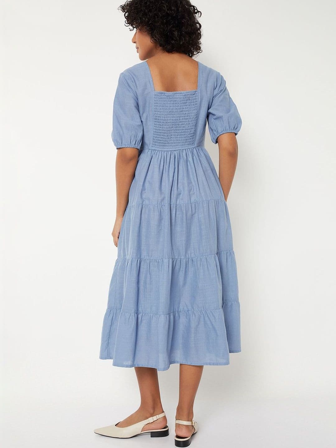max Floral Embroidered Puff Sleeve A-Line Midi Dress thumbnail 6