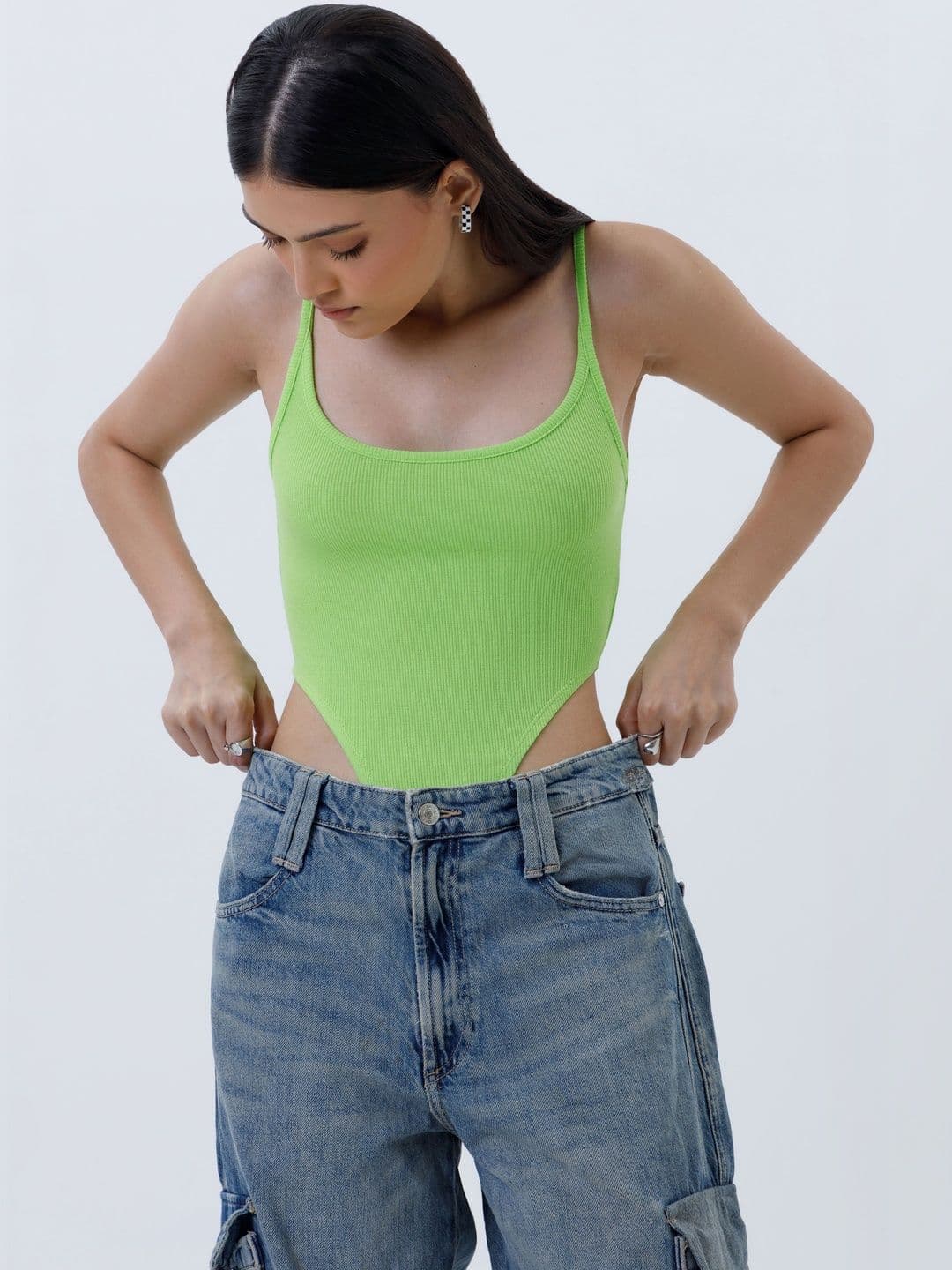 COLOR CAPITAL Round Neck Ribbed High Cut Bodysuit thumbnail 5