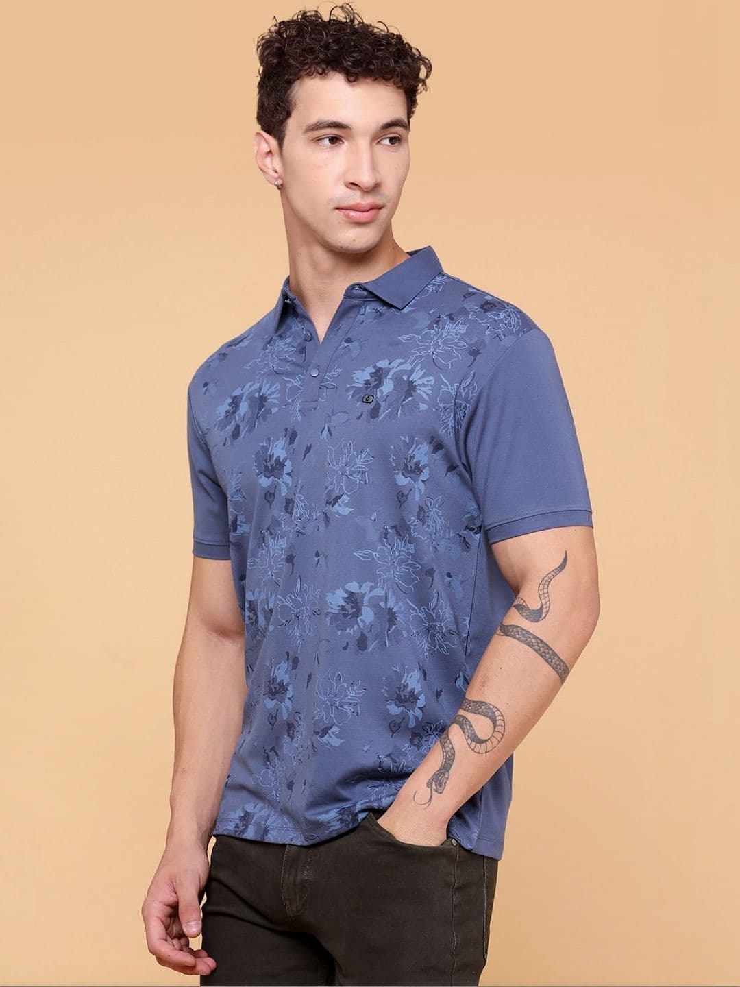 V-Mart Men Floral Printed Polo Collar T-shirt thumbnail 4