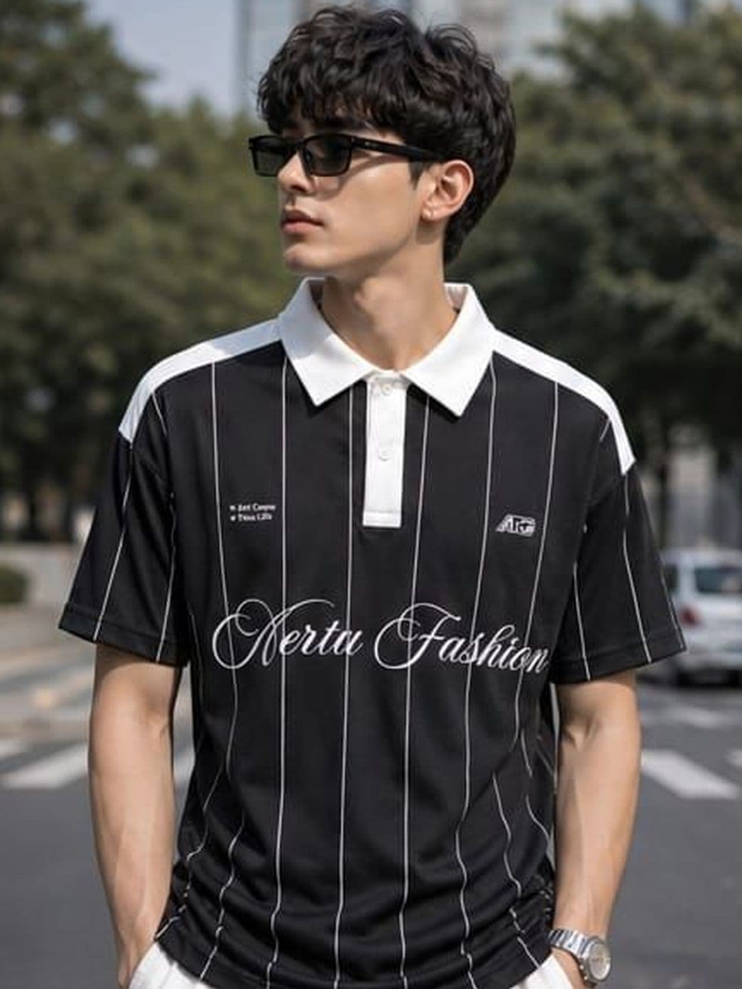 TRENDBITE Men Striped Polo Collar Pockets T-shirt thumbnail 4