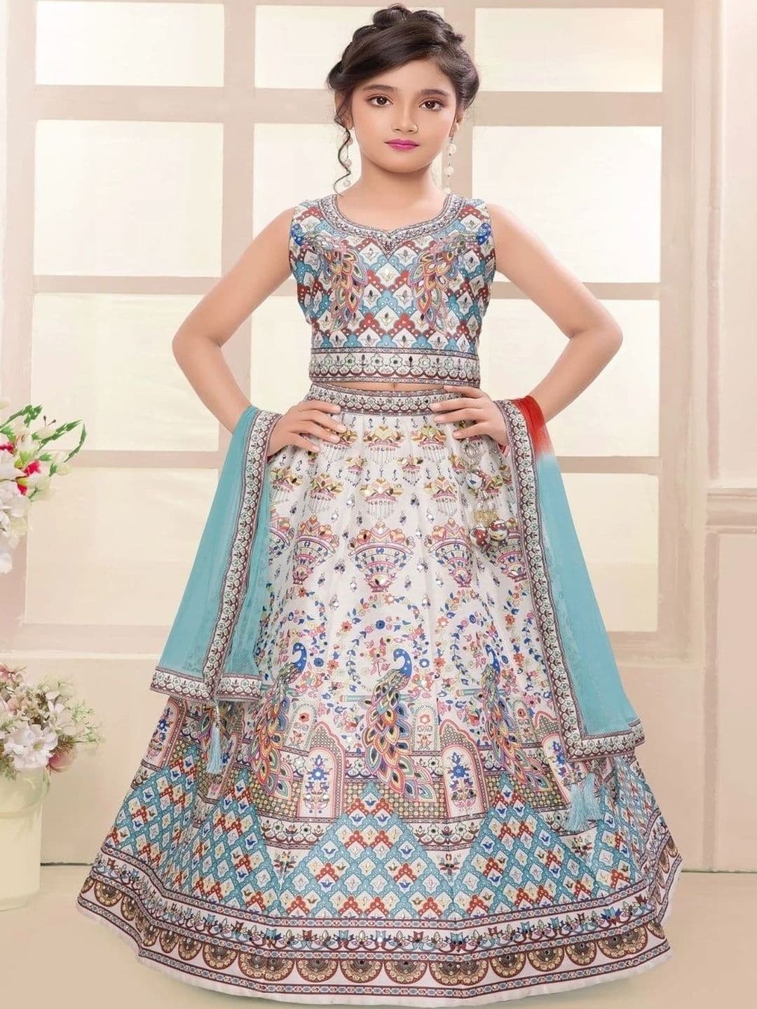 Sangria Girls Embellished Sweetheart Neck Lehenga With Choli & Dupatta - view 1