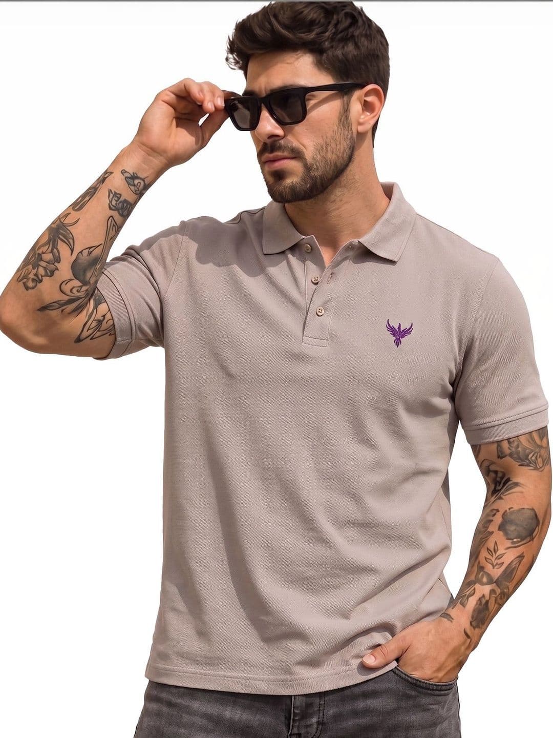 Utopium Men Brand Logo Polo Collar T-shirt thumbnail 5