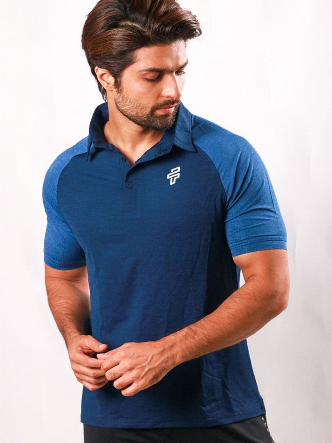 Flecto Men Blue Regular Fit V neck Performance Polo Gym T-Shirt, Casual Tshirt thumbnail 6