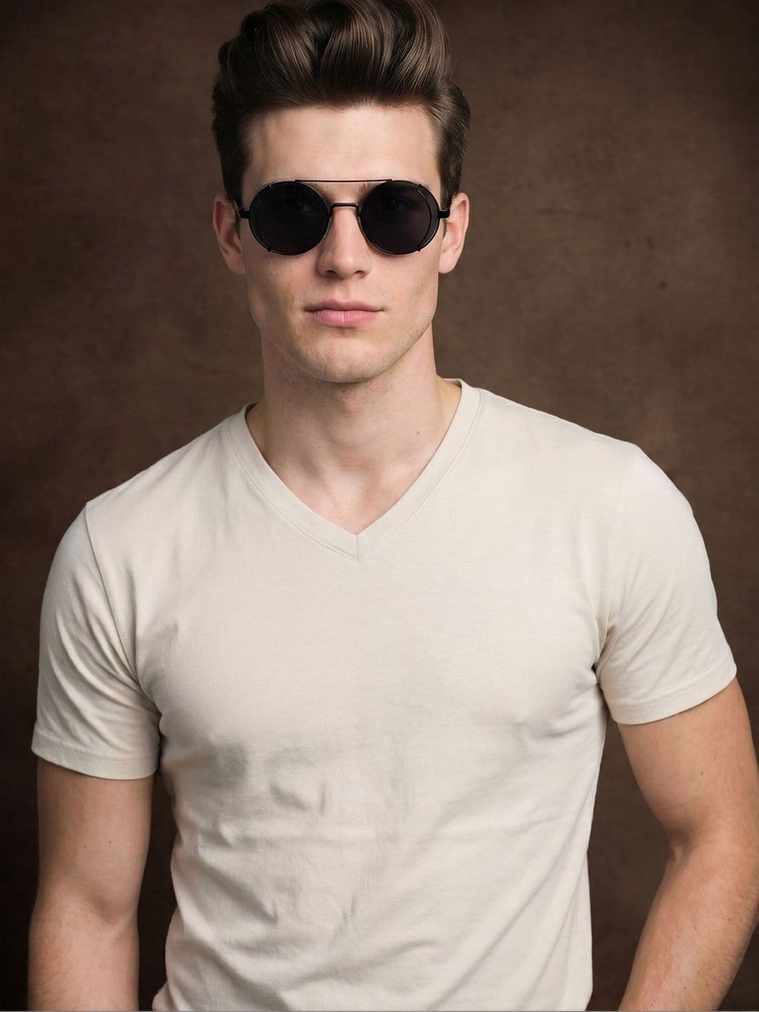 VEIRDO Men V-Neck Pure Cotton Raw Edge T-shirt thumbnail 5