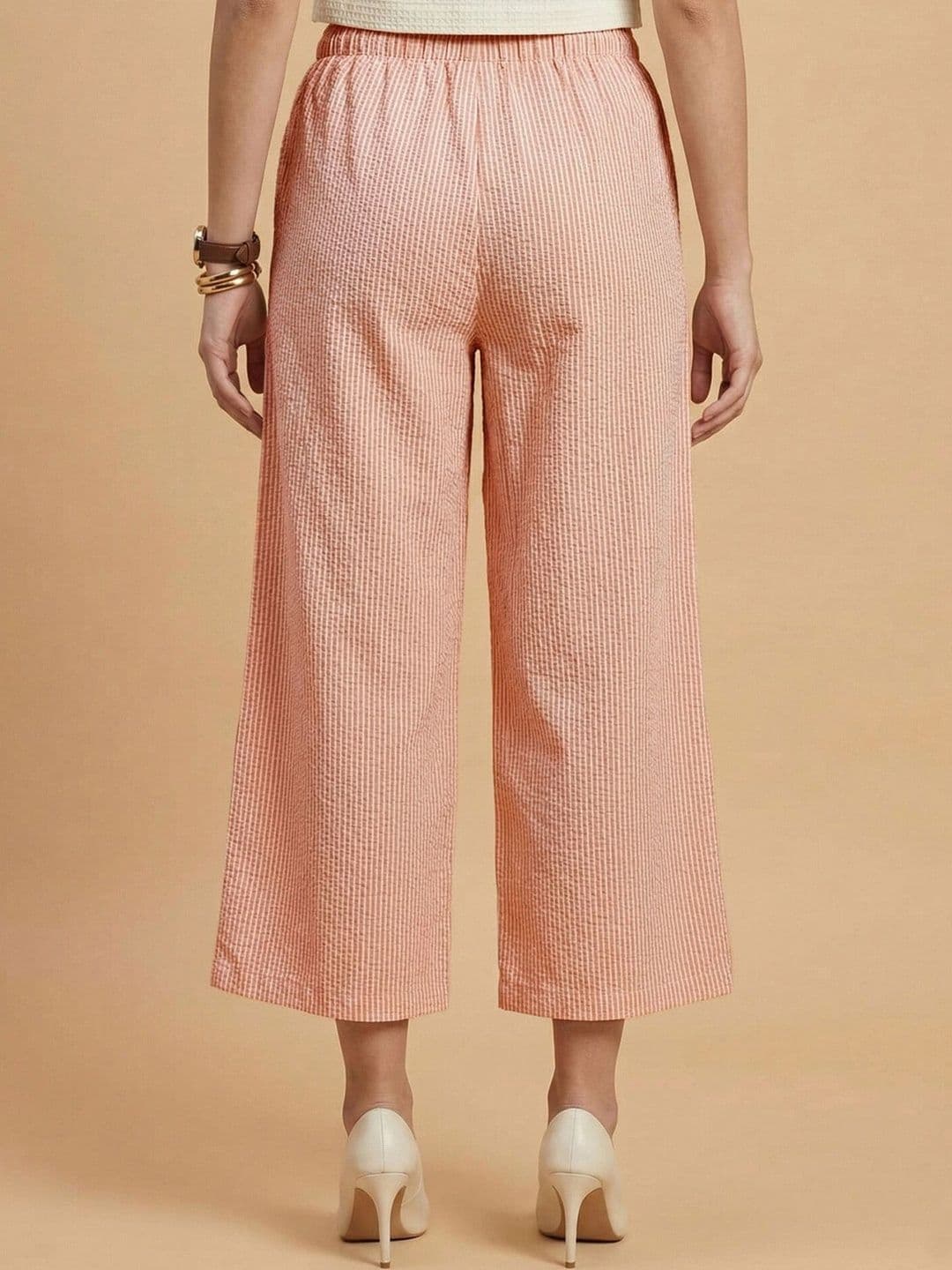 Moda Rapido Women Striped Straight Fit Easy Wash Culottes Trousers thumbnail 3