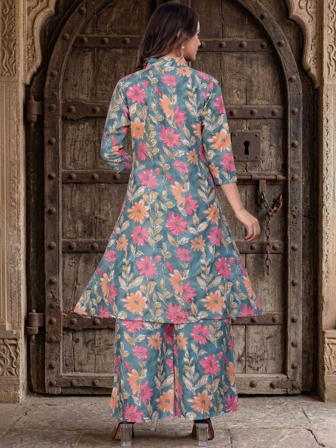 HERE&NOW Floral Cotton Printed Tunic with Palazzos thumbnail 3