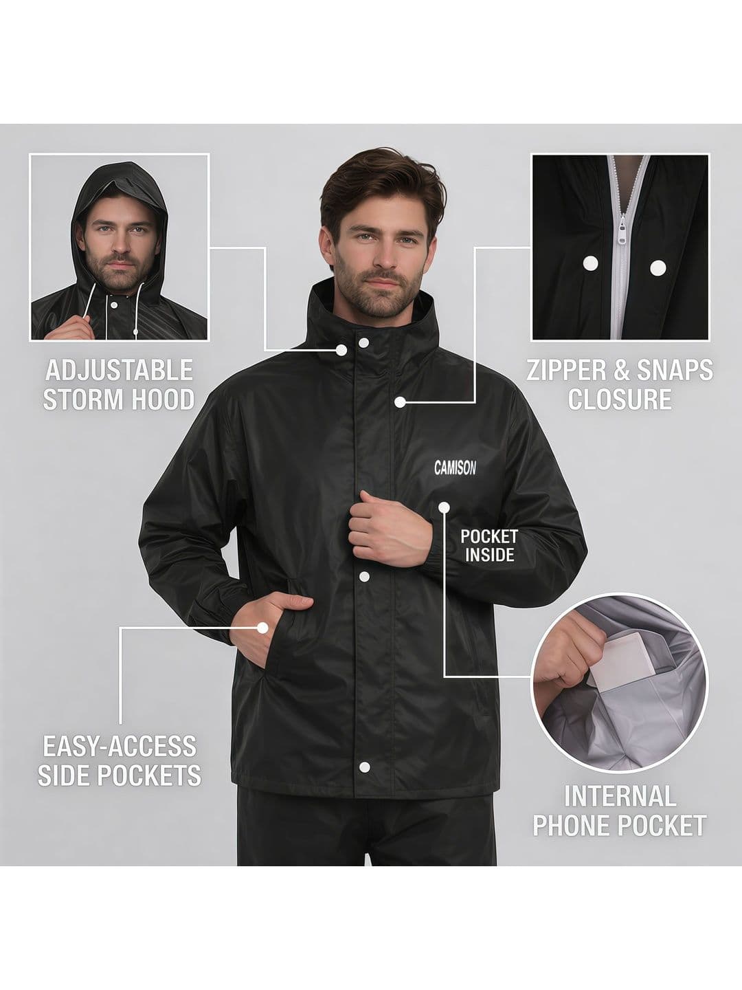 CAMISON Waterproof Hooded Rain Jacket thumbnail 4