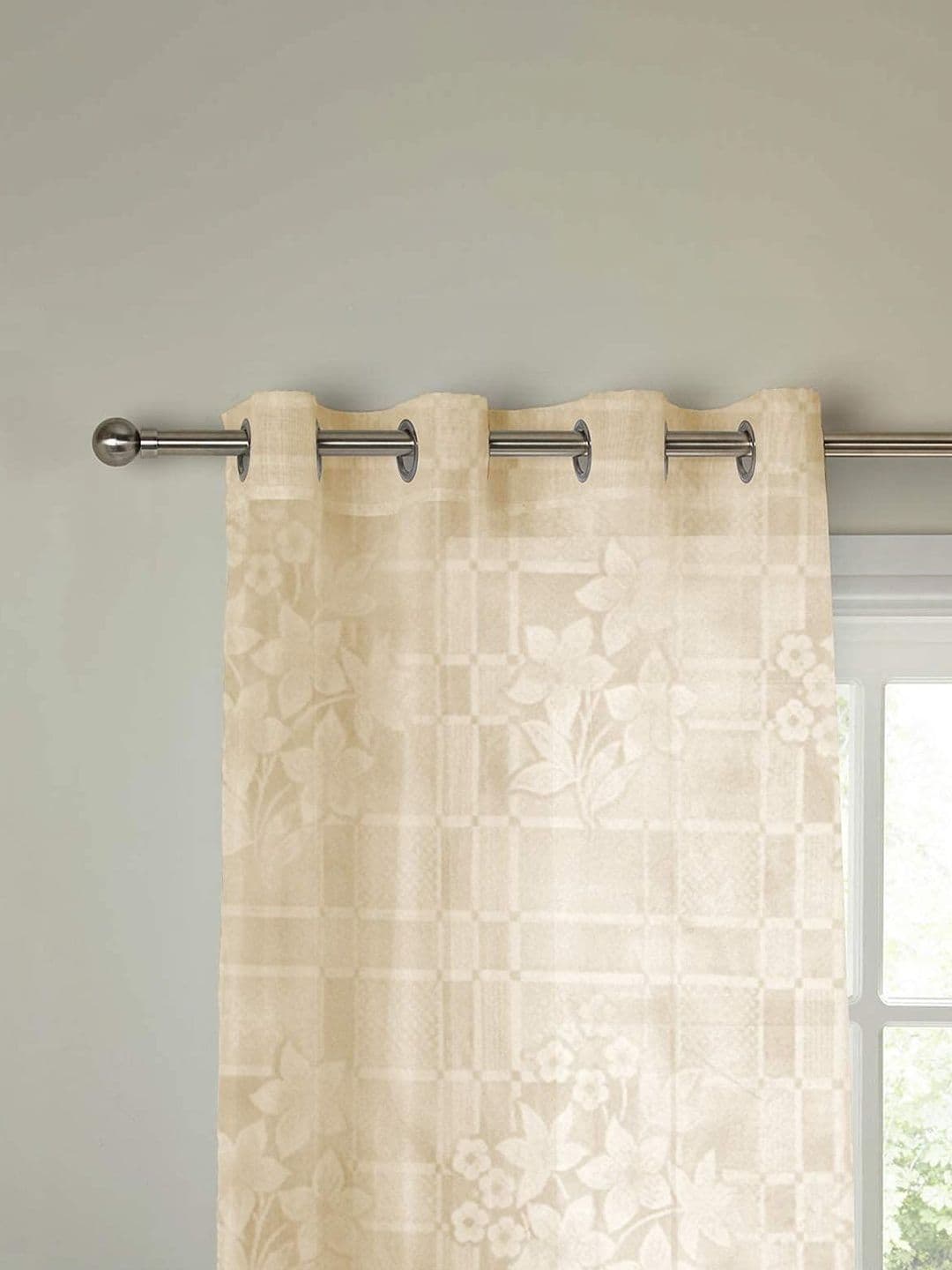 B' Decorlish Cream-Coloured Set of 2 Floral Sheer Window Curtain thumbnail 3