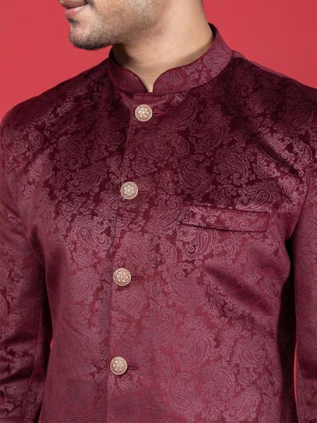 EKYAA Men Mandarin Collar Sherwani thumbnail 3