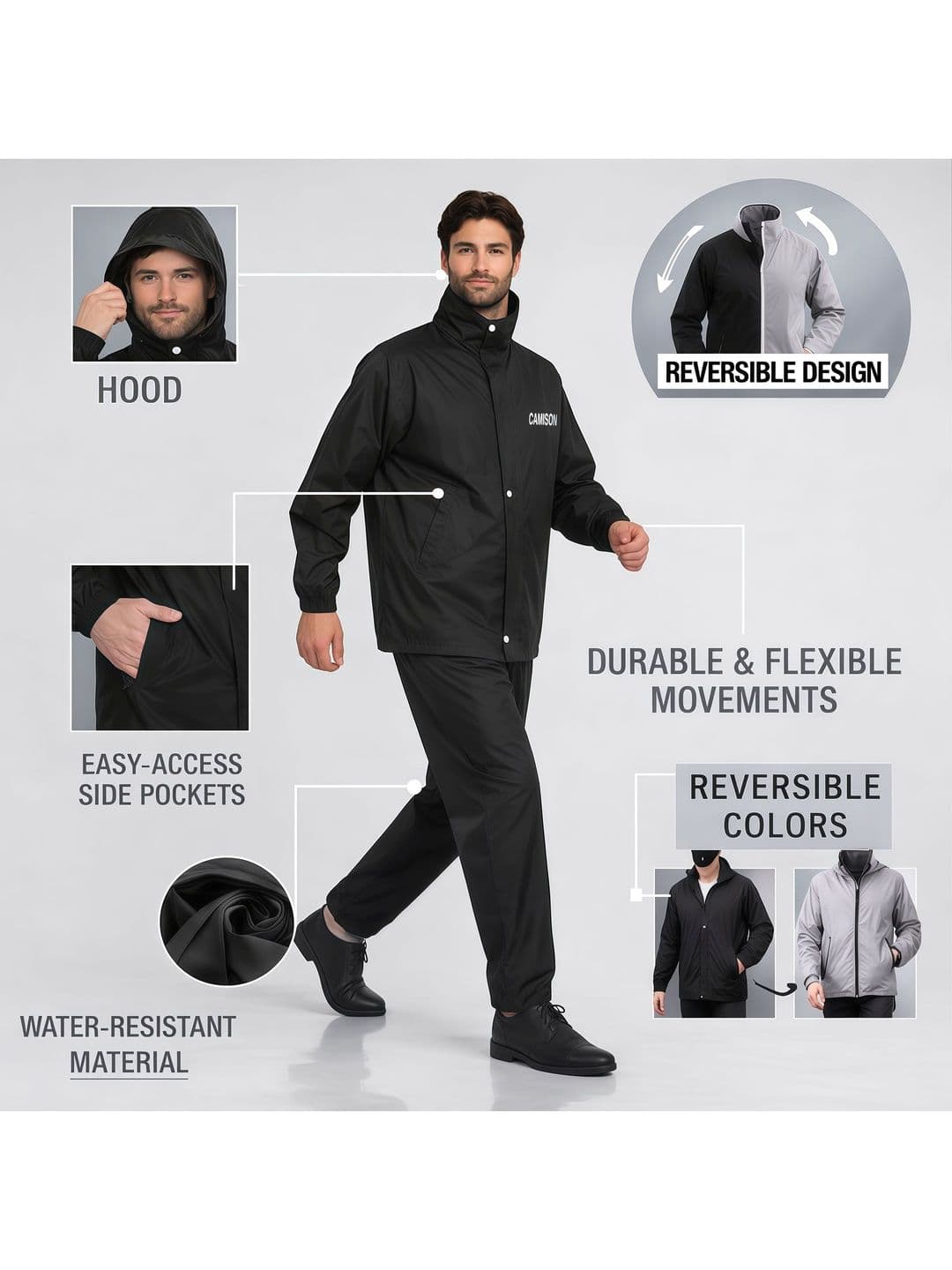 CAMISON Waterproof Hooded Rain Jacket thumbnail 6