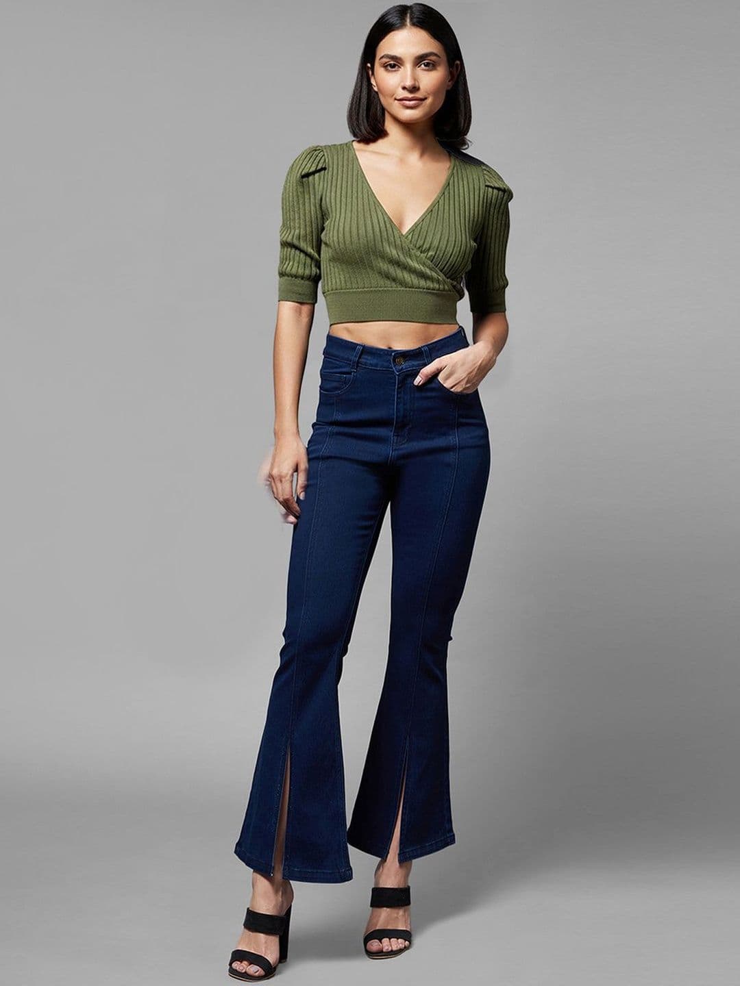 Mast & Harbour Women Bootcut High Rise Clean Look Regular Stretchable Denim Jeans thumbnail 3