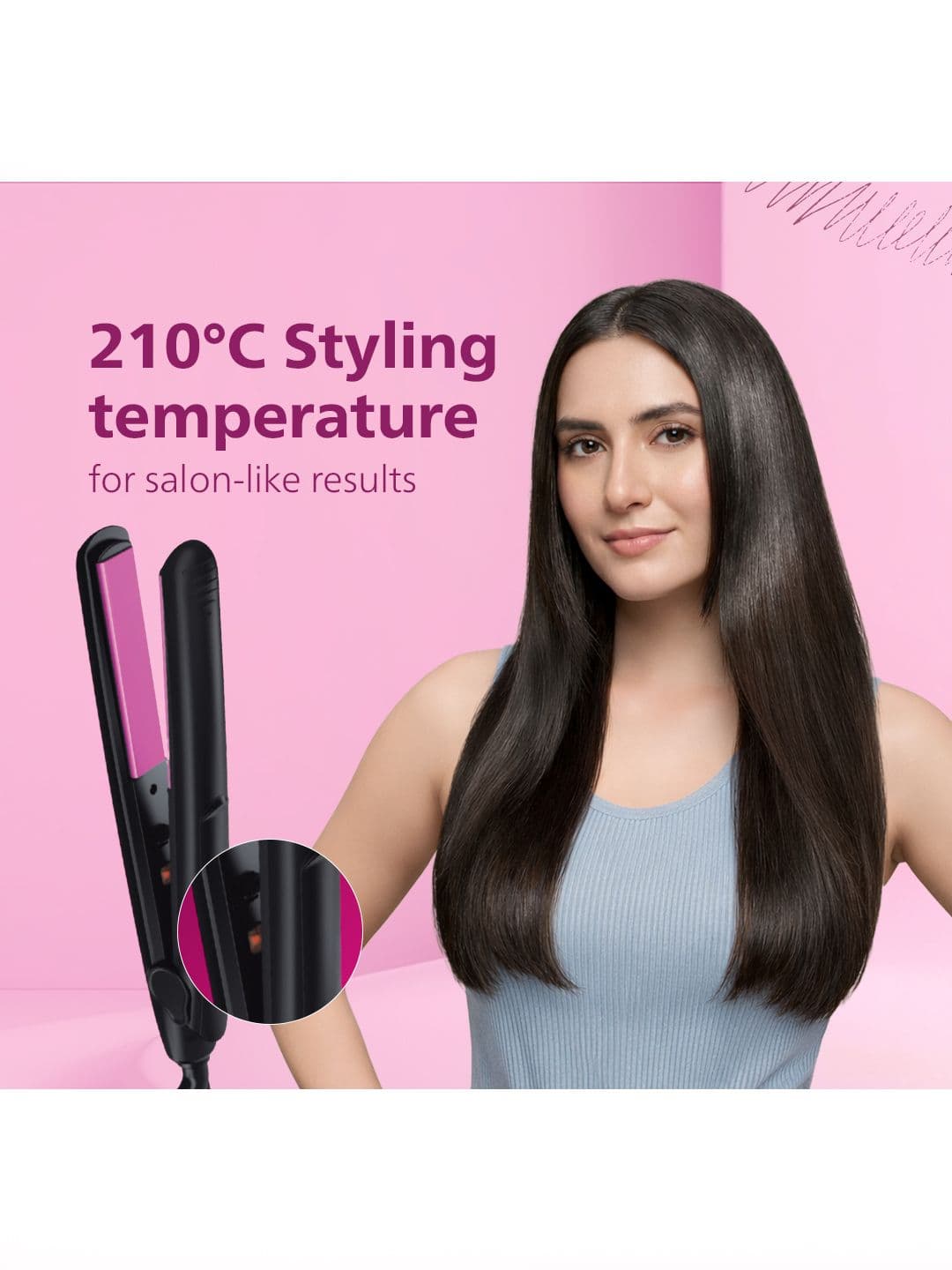 Philips HP8302/06 Selfie SilkPro Care Hair Straightener with Ceramic Plates- Black thumbnail 6