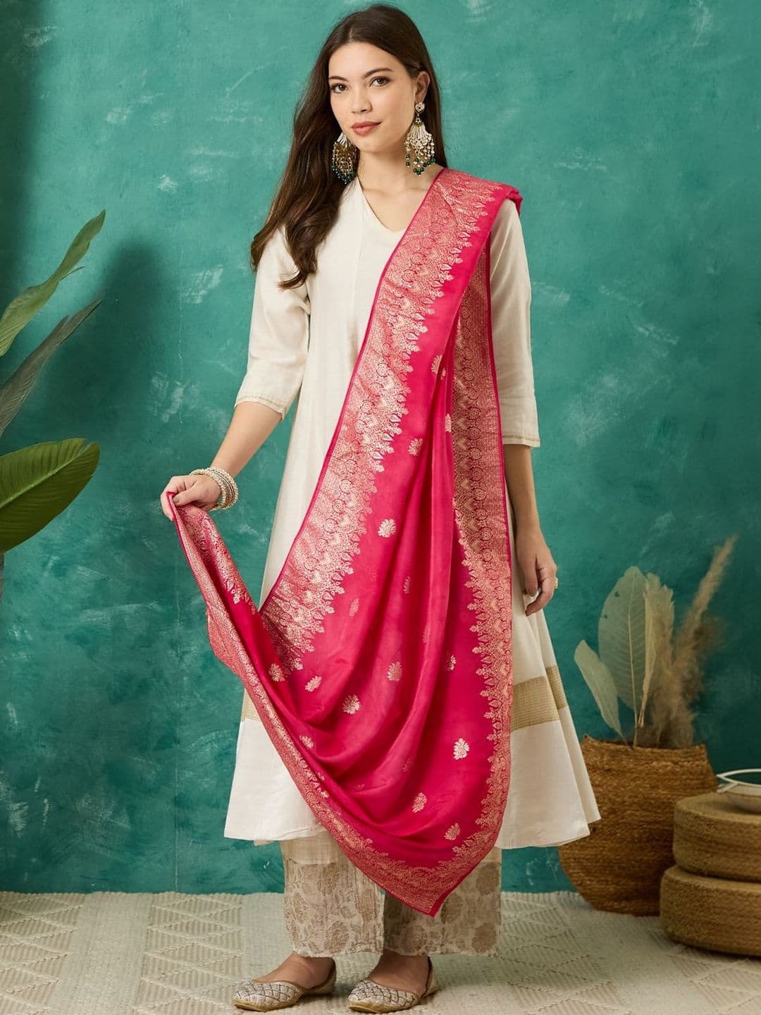VASVI Ethnic Motifs Woven Design Cotton Silk Dupatta with Zari - view 1