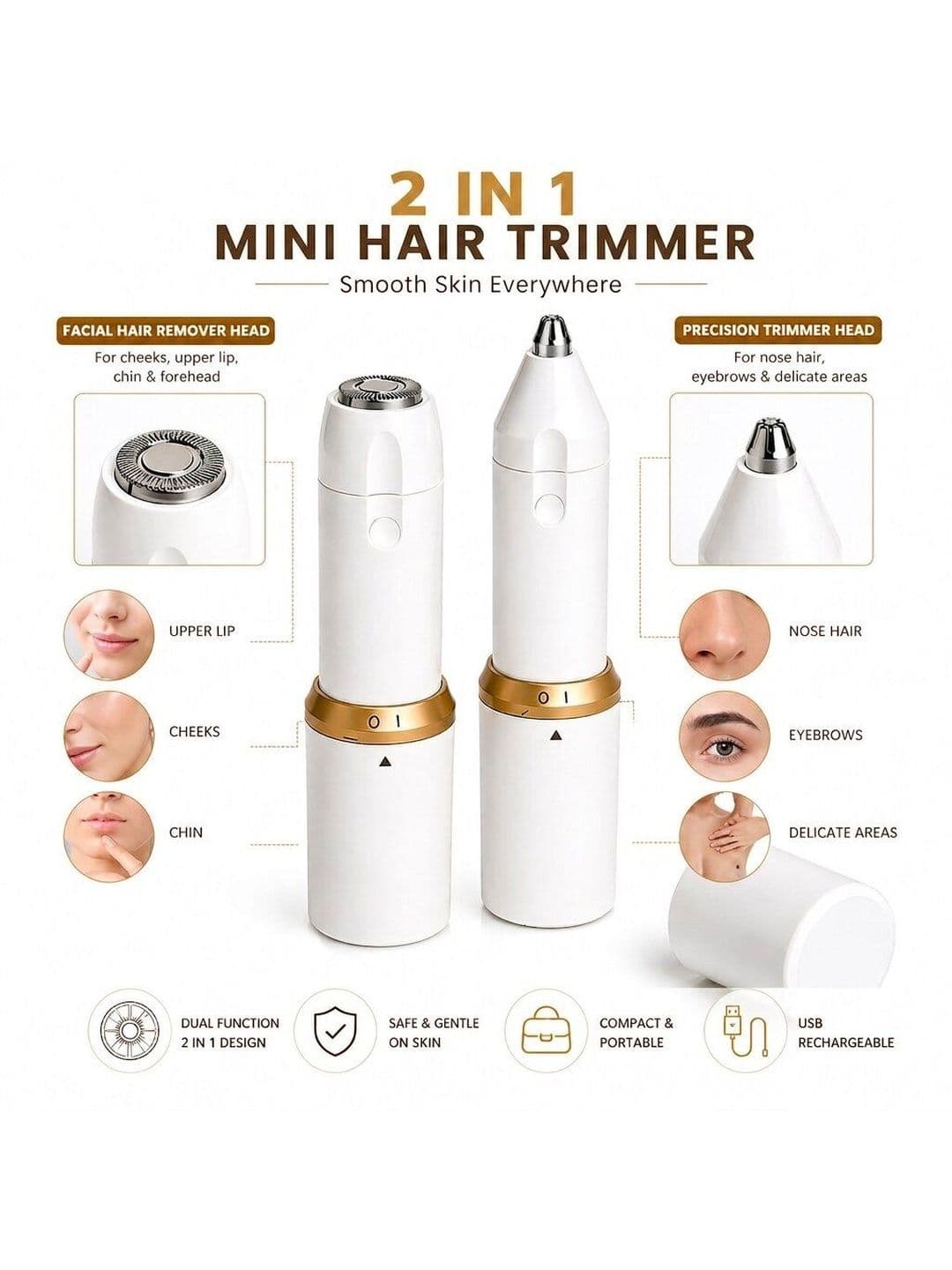 BELENZO Rechargeable Mini Facial Hair Remover For Upper Lips Chin & Cheeks thumbnail 2