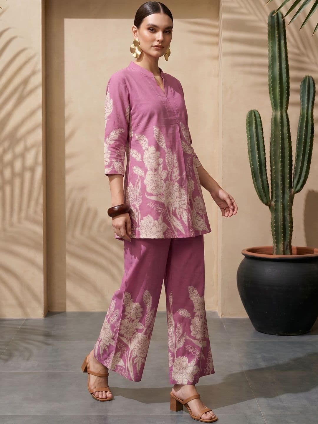 IMANA Floral Cotton Printed Tunic with Palazzos thumbnail 4