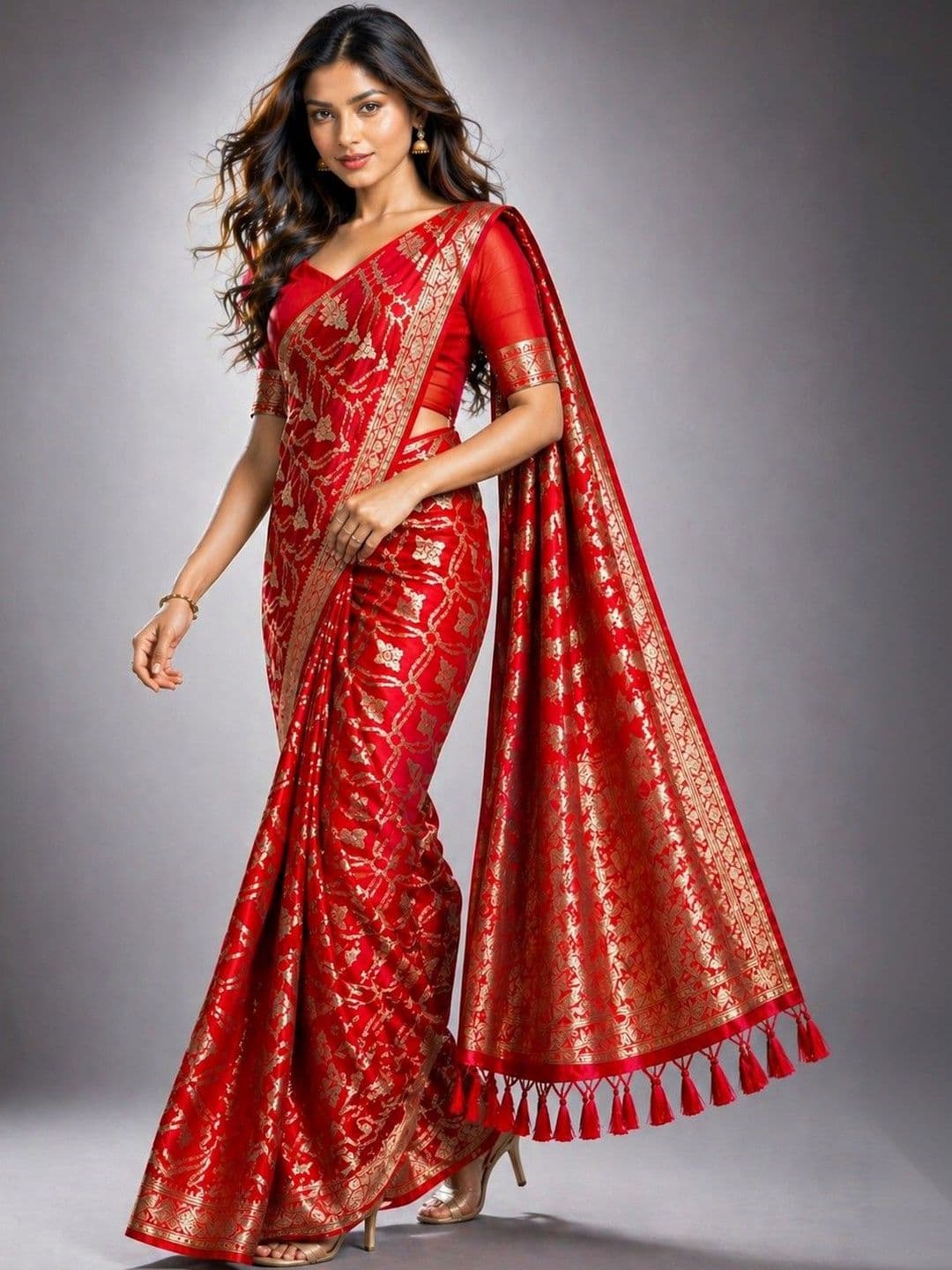 HERE&NOW Ethnic Motifs Zari Silk Blend Heavy Work Saree thumbnail 4