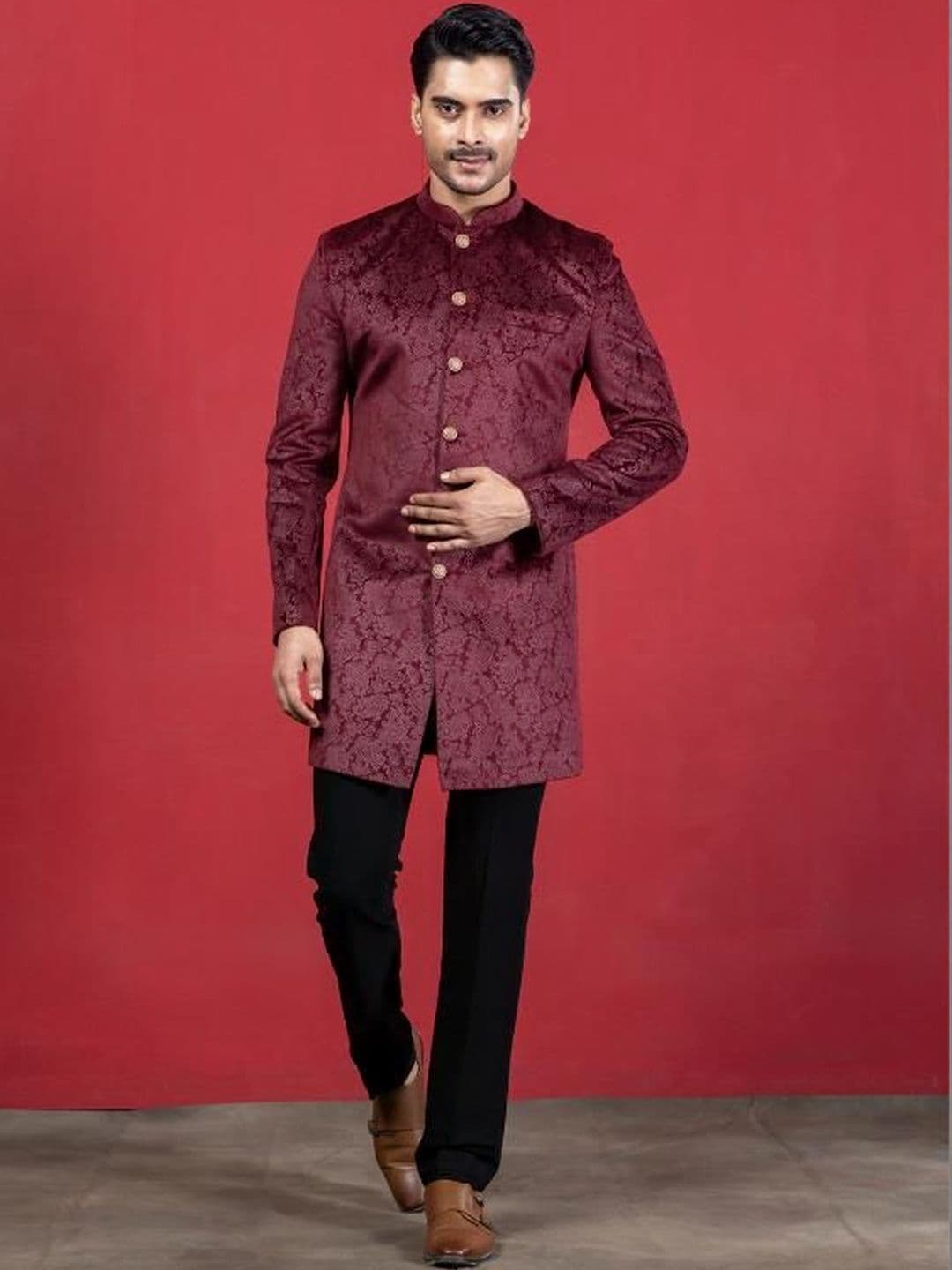 EKYAA Men Mandarin Collar Sherwani - view 1