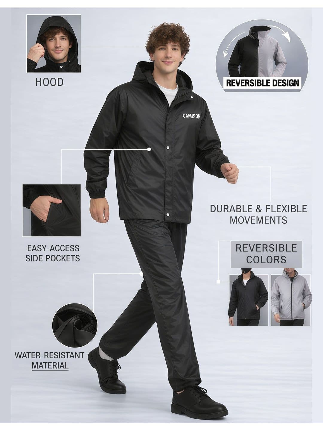 CAMISON Waterproof Hooded Rain Jacket thumbnail 4