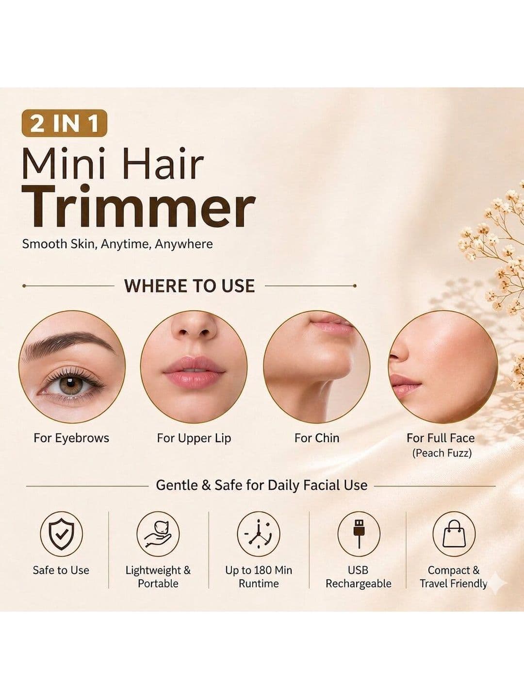 BELENZO Rechargeable Mini Facial Hair Remover For Upper Lips Chin & Cheeks thumbnail 3