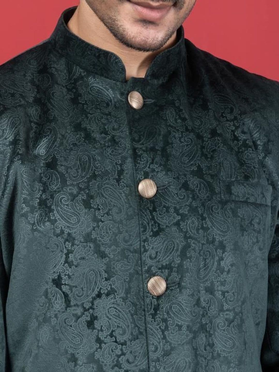 EKYAA Men Mandarin Collar Sherwani thumbnail 3