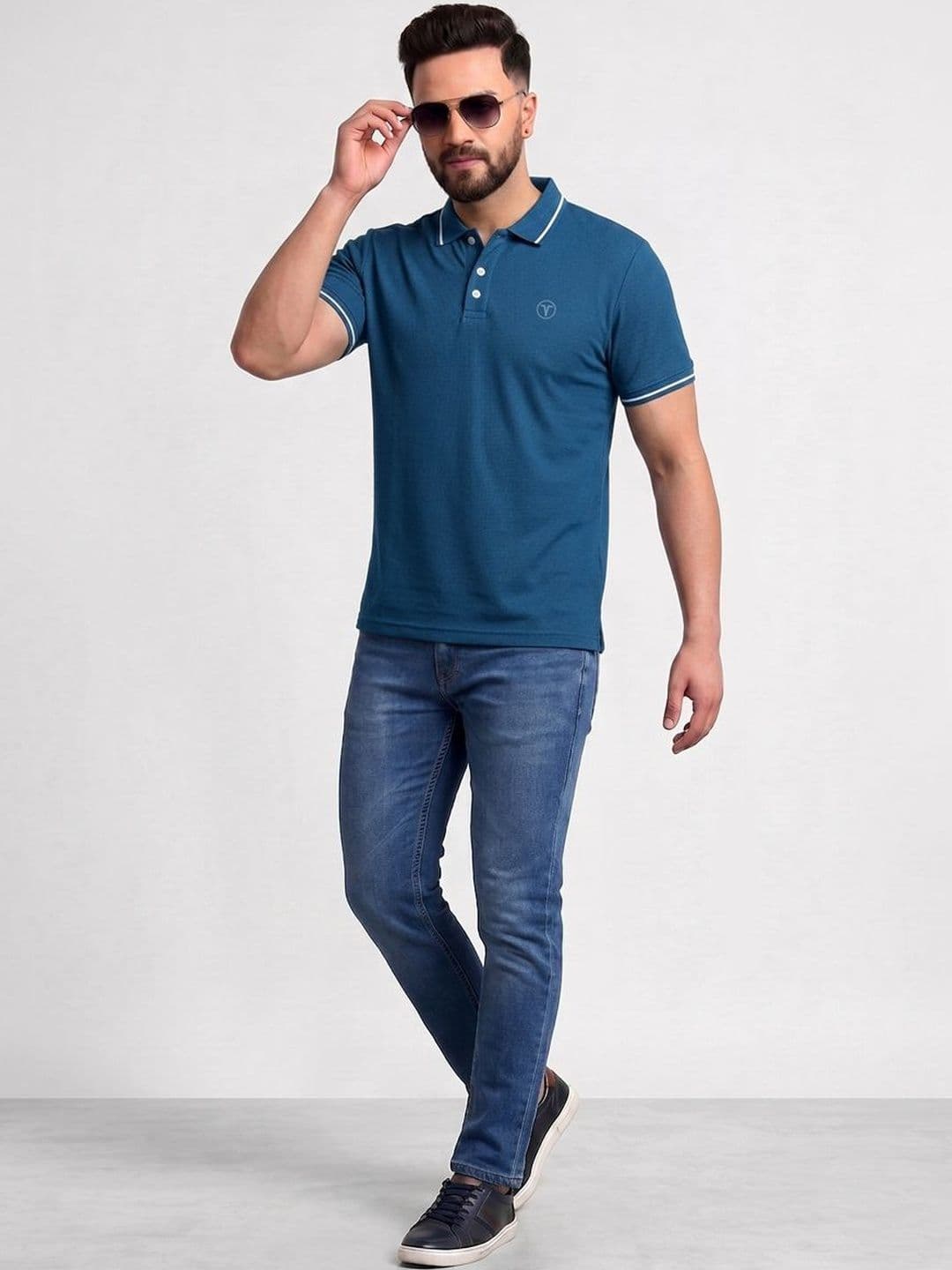 TB BLUE Men Brand Logo Polo Collar Slim Fit T-shirt thumbnail 3