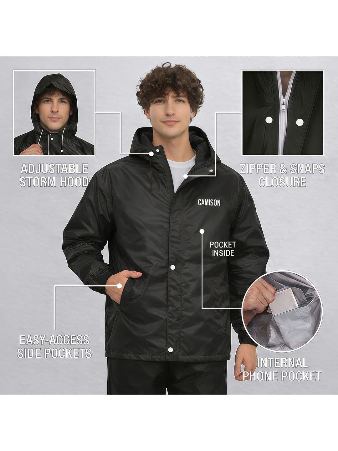 CAMISON Waterproof Hooded Rain Jacket thumbnail 3