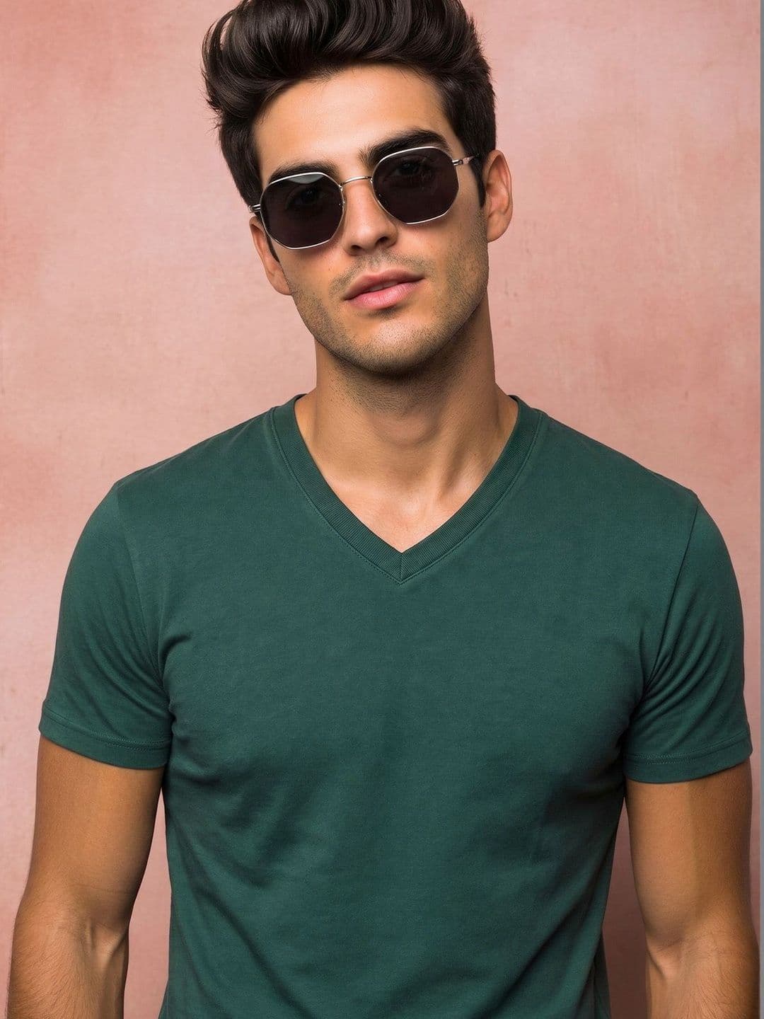 VEIRDO Men V-Neck Pure Cotton Raw Edge T-shirt thumbnail 3