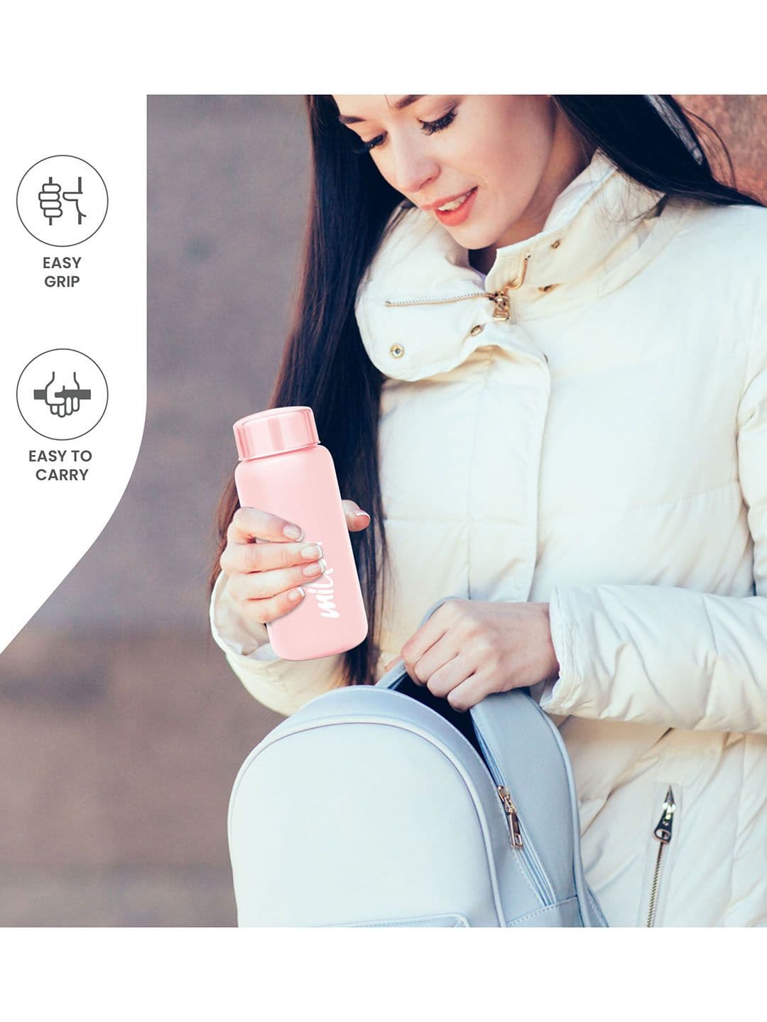 Milton Aqua 500 Pink Solid Stainless Steel Single Wall Vacuum Water Bottle - 485 ML thumbnail 3