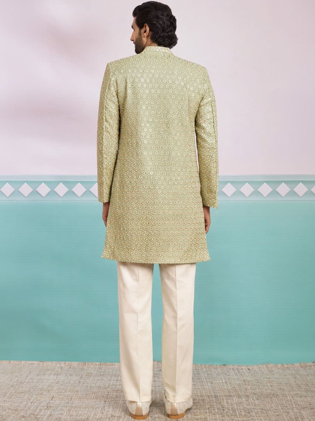 VASTRAMAY Embroidered Mandarin Collar Indo-Western Sherwani Set thumbnail 4