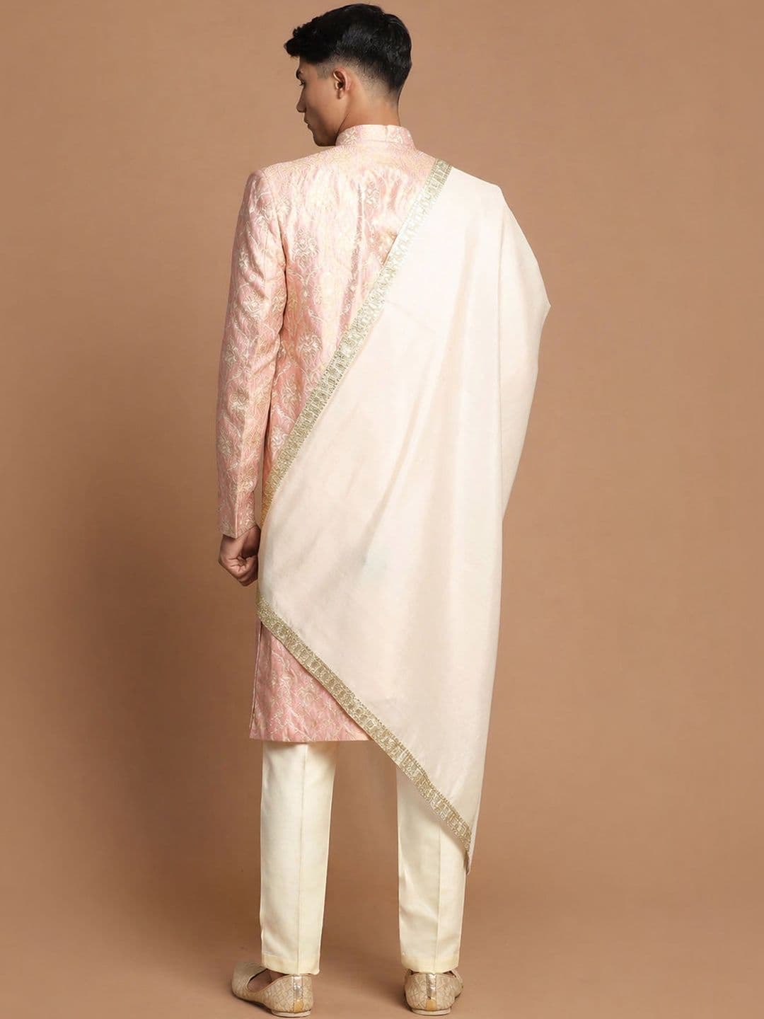 VASTRAMAY Woven Design Mandarin Collar Sherwani Set thumbnail 3