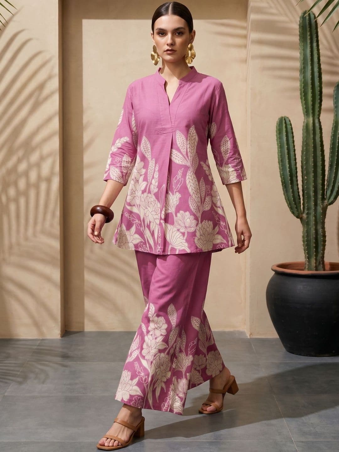 IMANA Floral Cotton Printed Tunic with Palazzos thumbnail 2