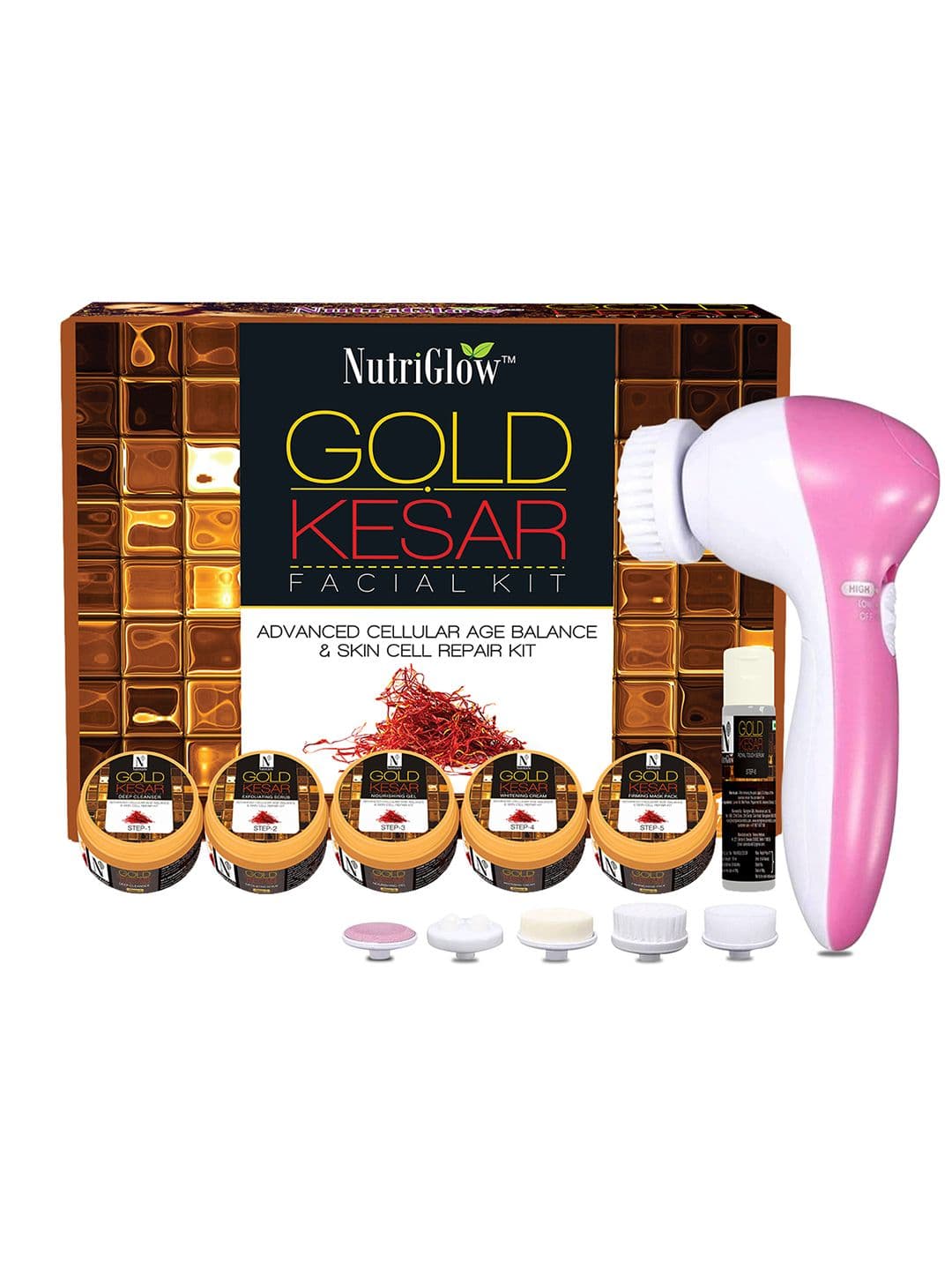 NutriGlow Gold Kesar Facial Kit For Glowing Skin - Tan Removal With Face Massager - view 1