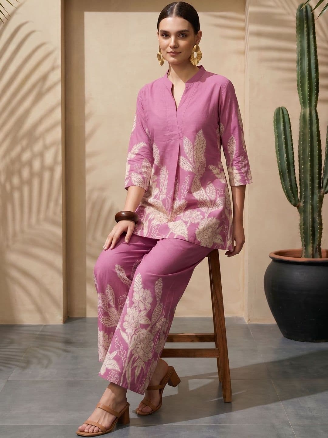 IMANA Floral Cotton Printed Tunic with Palazzos thumbnail 3