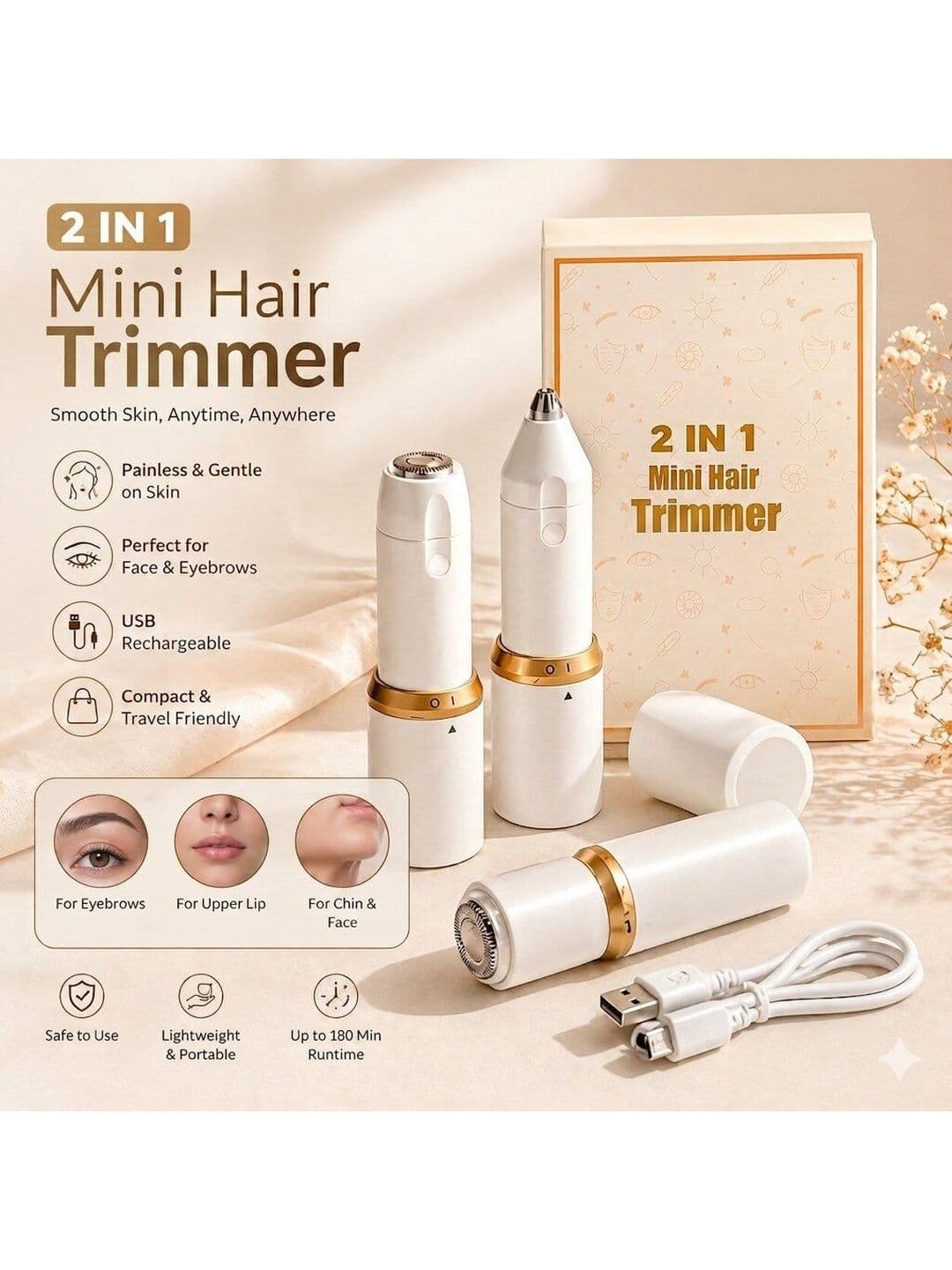BELENZO Rechargeable Mini Facial Hair Remover For Upper Lips Chin & Cheeks thumbnail 4