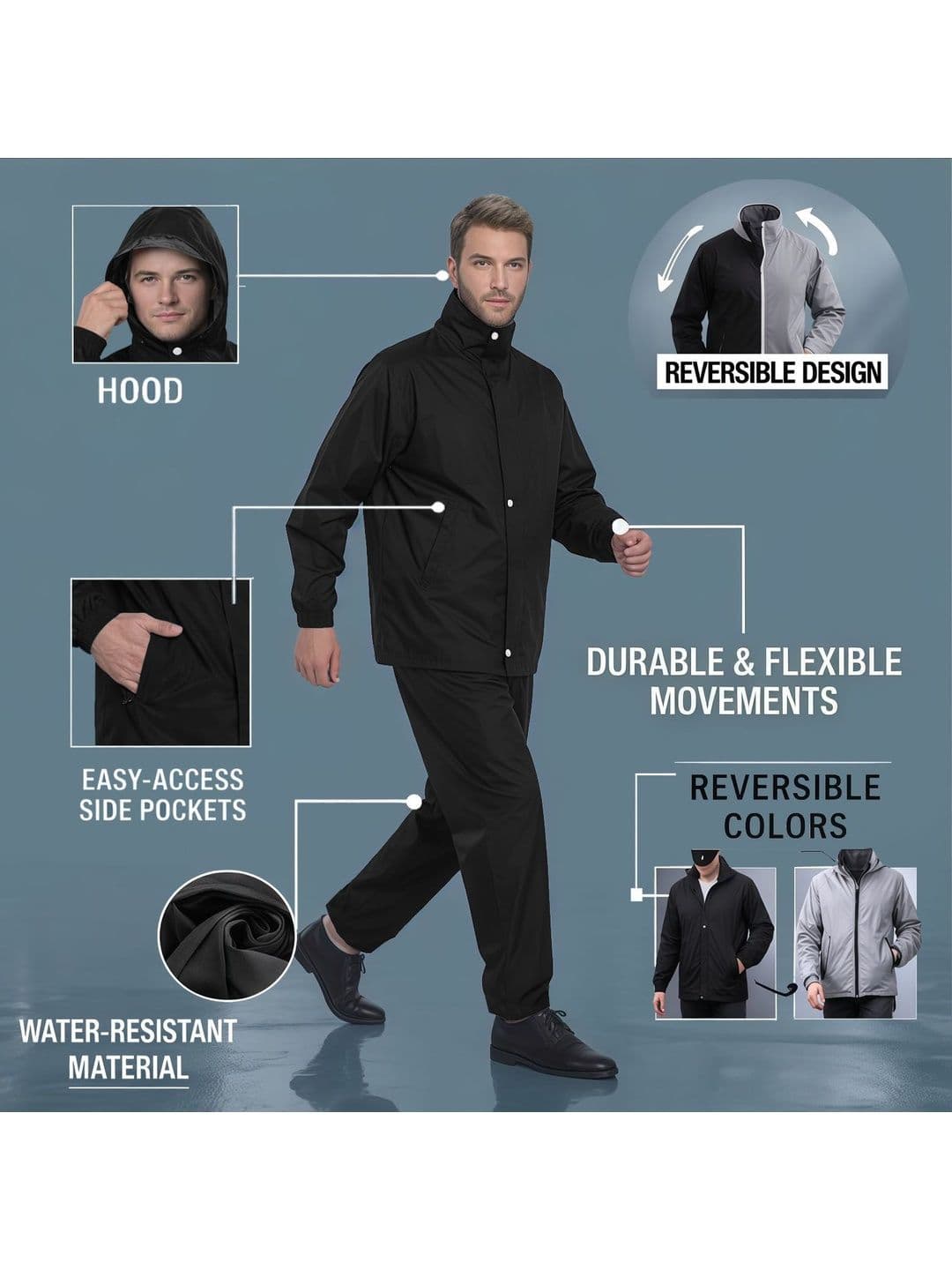 CAMISON Waterproof Hooded Rain Jacket thumbnail 6